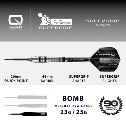 Harrows SuperGrip Bomb Quick Point 90% Tungsten Darts